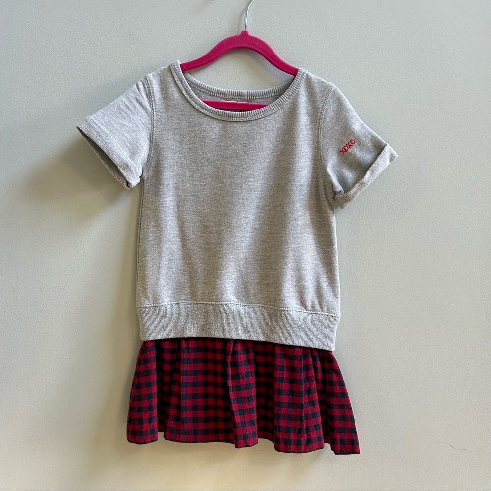 Peek Girls Gray Plaid Short Sleeve Sweater Dress, Size 4-5